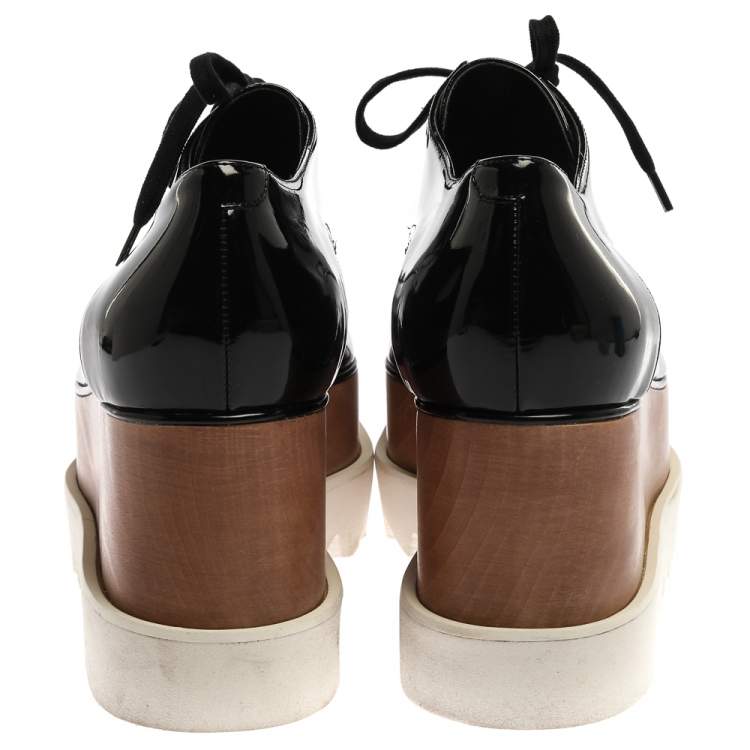Pre Owned Stella McCartney Black Faux Patent Leather Elyse Platform Derby Sneakers Size 41