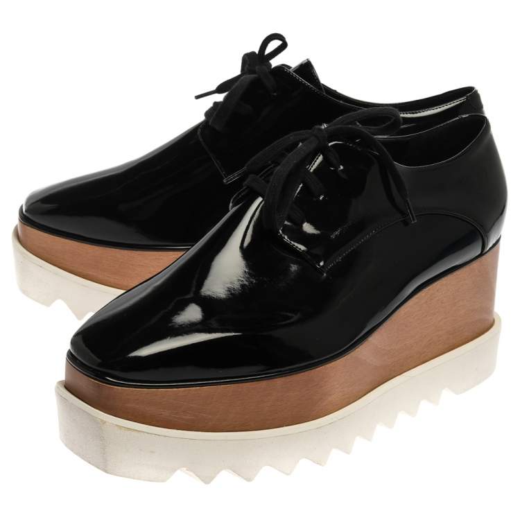 Pre Owned Stella McCartney Black Faux Patent Leather Elyse Platform Derby Sneakers Size 41