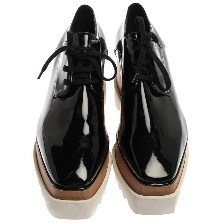 Pre Owned Stella McCartney Black Faux Patent Leather Elyse Platform Derby Sneakers Size 41