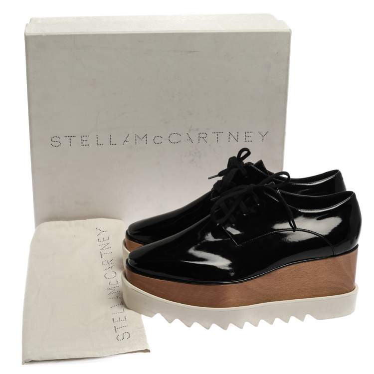 Pre Owned Stella McCartney Black Faux Patent Leather Elyse Platform Derby Sneakers Size 41