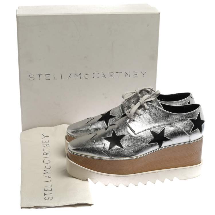 Pre Owned Stella McCartney Silver/Black Faux Leather Elyse Star Platform Derby Size 41