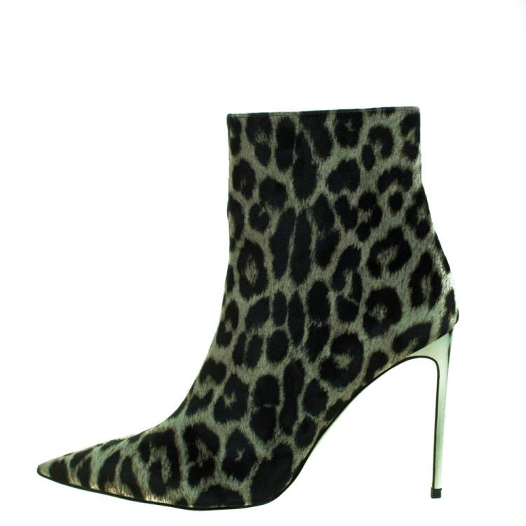 Pre Owned Stella McCartney Green/Black Animal Print Velvet Pointed Toe Ankle Booties Size 41