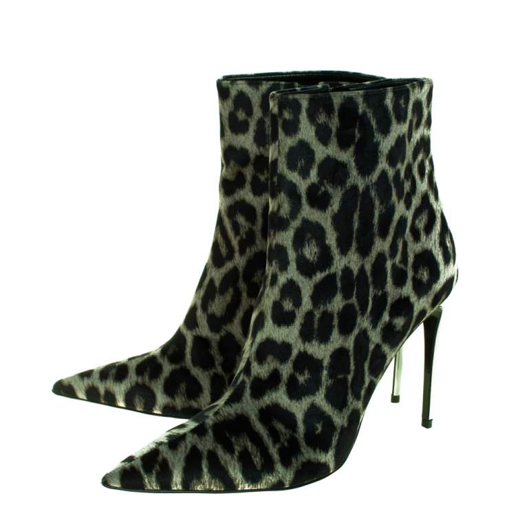 Pre Owned Stella McCartney Green/Black Animal Print Velvet Pointed Toe Ankle Booties Size 36