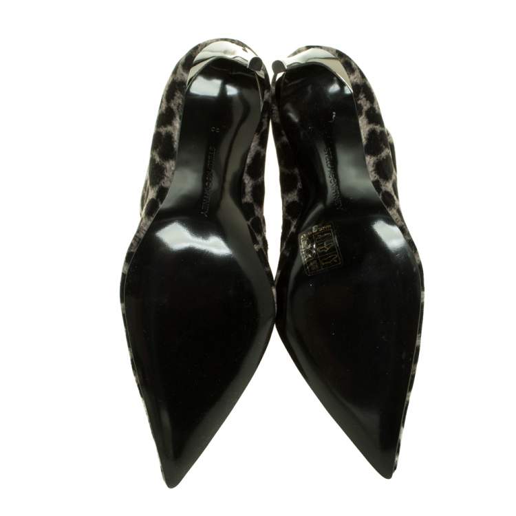 Pre Owned Stella McCartney Green/Black Animal Print Velvet Pointed Toe Ankle Booties Size 36