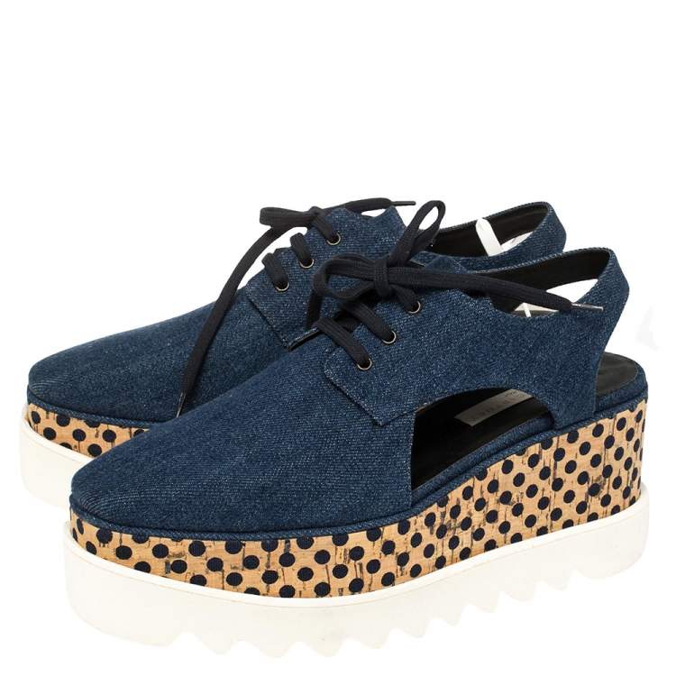 Pre Owned Stella McCartney Blue Denim Elyse Cut Out Derby Size 39