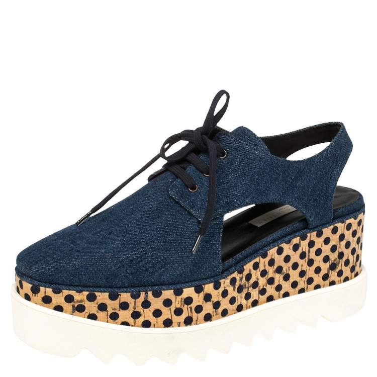 Pre Owned Stella McCartney Blue Denim Elyse Cut Out Derby Size 39