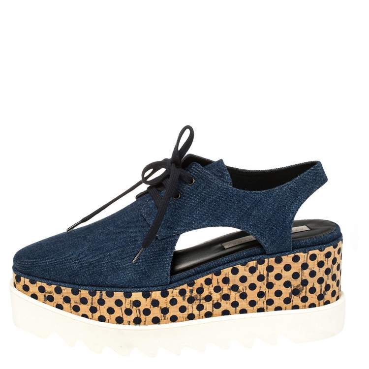 Pre Owned Stella McCartney Blue Denim Elyse Cut Out Derby Size 39