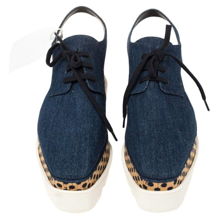 Pre Owned Stella McCartney Blue Denim Elyse Cut Out Derby Size 39