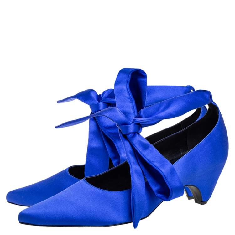 Pre Owned Stella McCartney Blue Satin Ankle Wrap Pumps Size 40