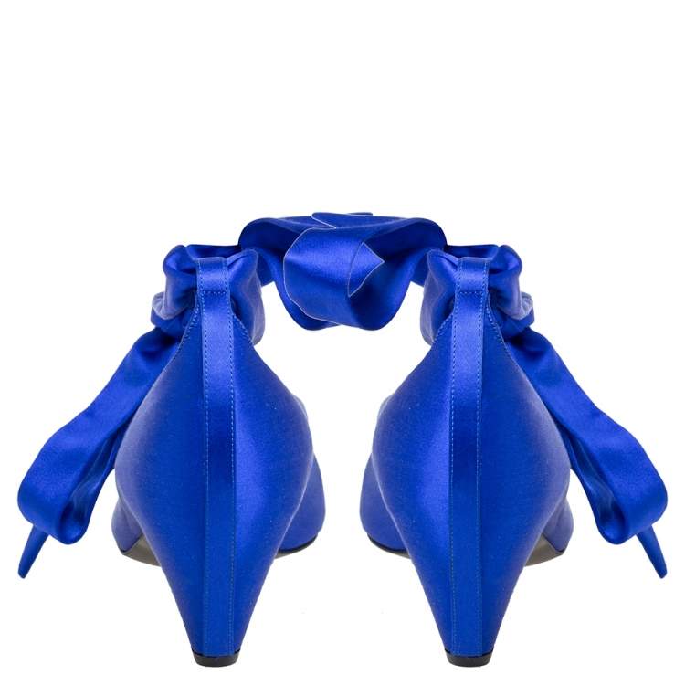 Pre Owned Stella McCartney Blue Satin Ankle Wrap Pumps Size 40