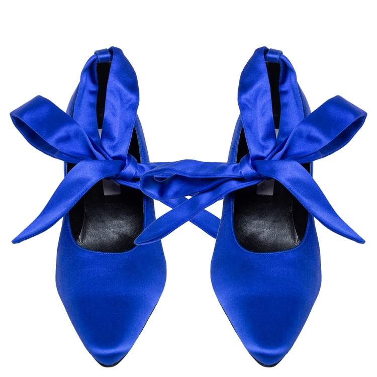 Pre Owned Stella McCartney Blue Satin Ankle Wrap Pumps Size 40