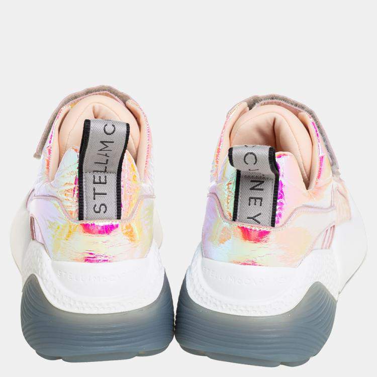 Pre Owned Stella McCartney Multicolor Holographic  Faux Leather Velcro Strap Sneakers Size 39