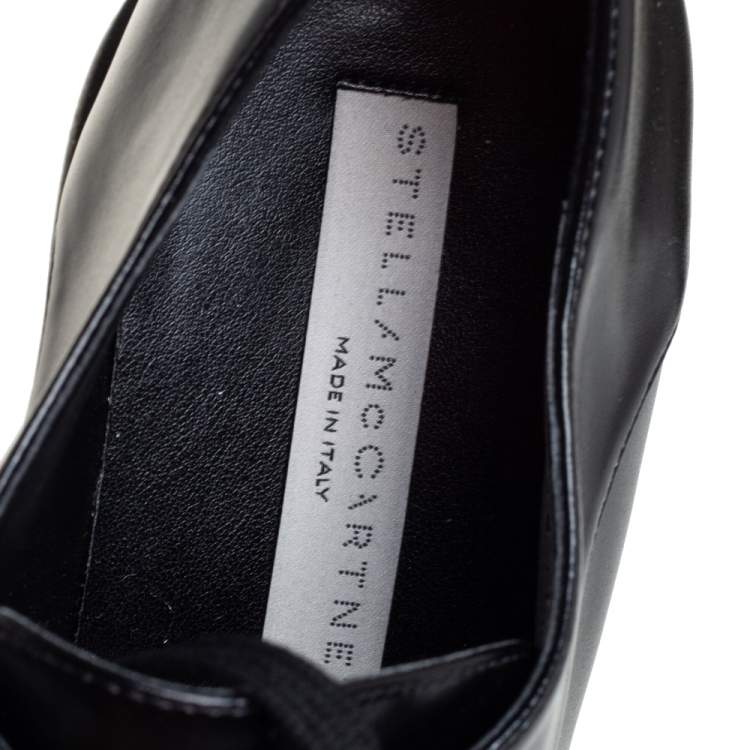 Pre Owned Stella McCartney Black Faux Leather Monogram Elyse Platform Derby Sneakers Size 38.5