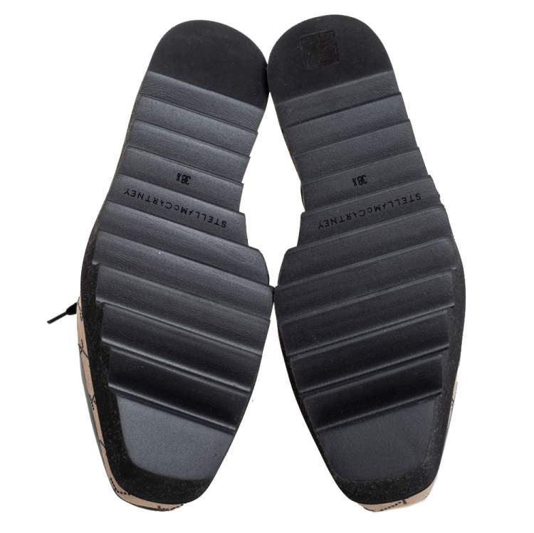 Pre Owned Stella McCartney Black Faux Leather Monogram Elyse Platform Derby Sneakers Size 38.5