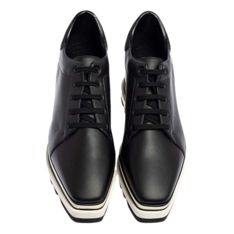 Pre Owned Stella McCartney Black Faux Leather  Elyse Platform Derby Sneakers Size 40