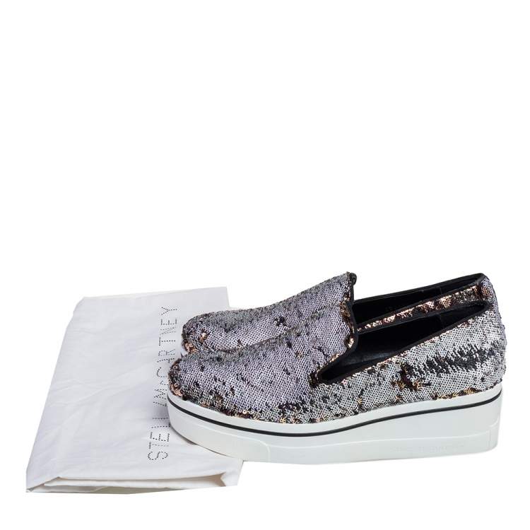 Pre Owned Stella McCartney Gold/Silver Sequin Binx Platform Sneakers Size 40