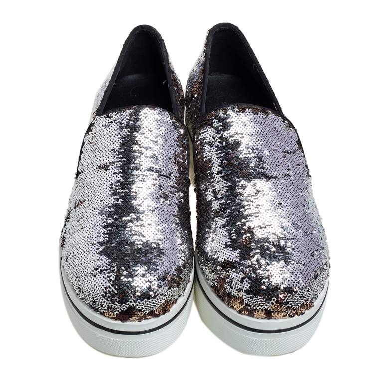 Pre Owned Stella McCartney Gold/Silver Sequin Binx Platform Sneakers Size 40