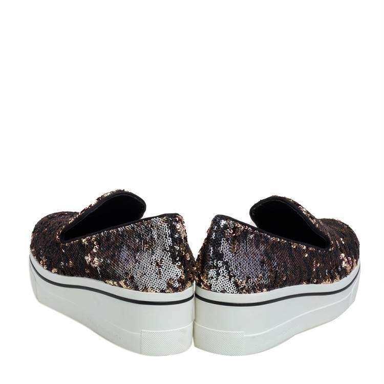 Pre Owned Stella McCartney Gold/Silver Sequin Binx Platform Sneakers Size 40