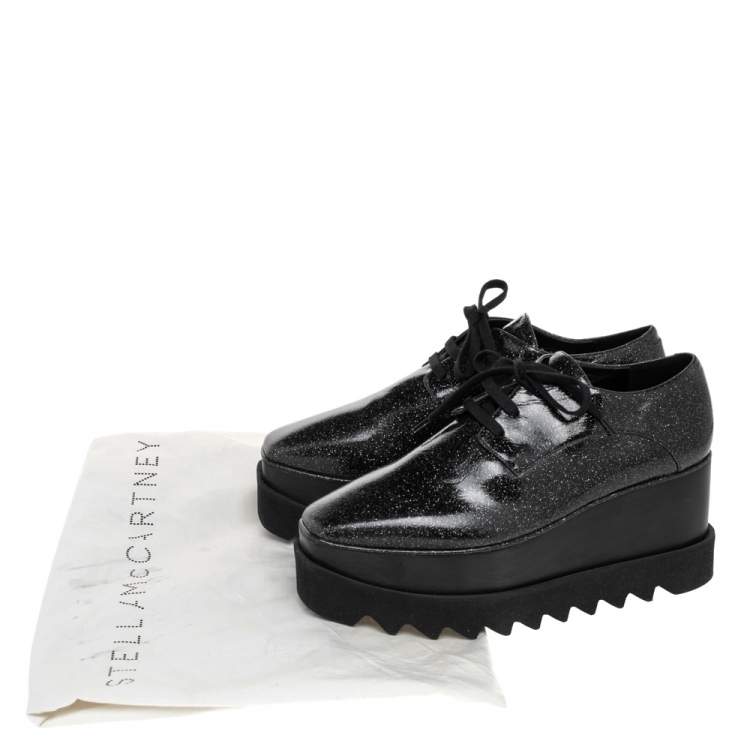 Pre Owned Stella McCartney Black Glitter Elyse Platform Derby Sneakers Size 38
