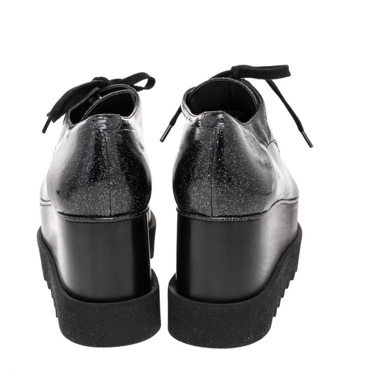 Pre Owned Stella McCartney Black Glitter Elyse Platform Derby Sneakers Size 38