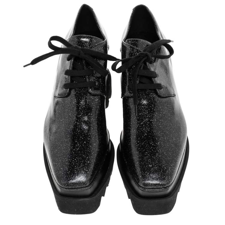 Pre Owned Stella McCartney Black Glitter Elyse Platform Derby Sneakers Size 38