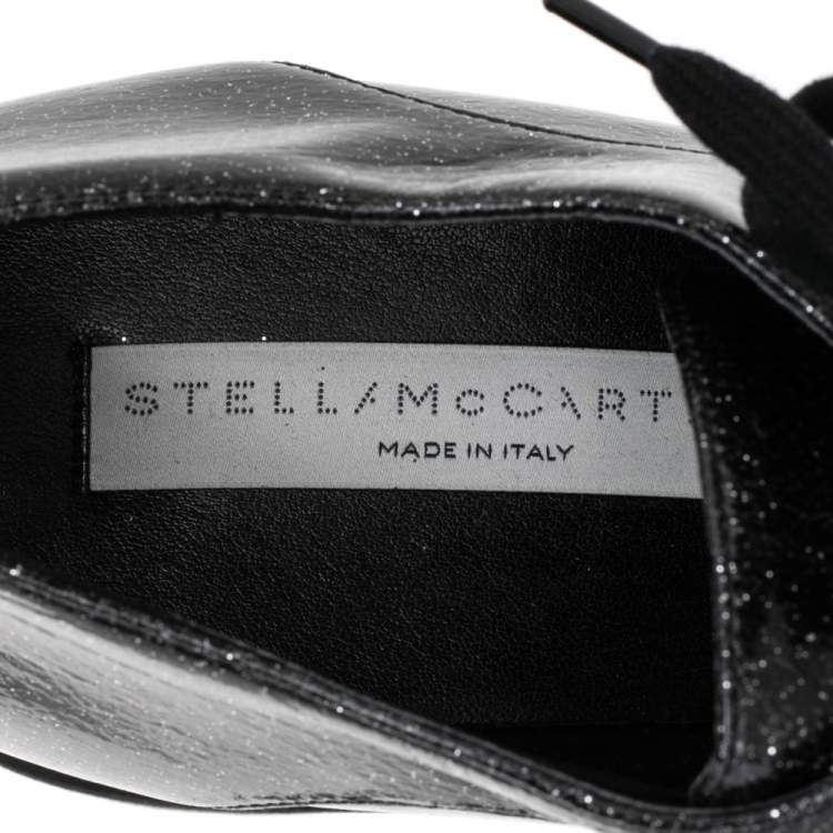 Pre Owned Stella McCartney Black Glitter Elyse Platform Derby Sneakers Size 38