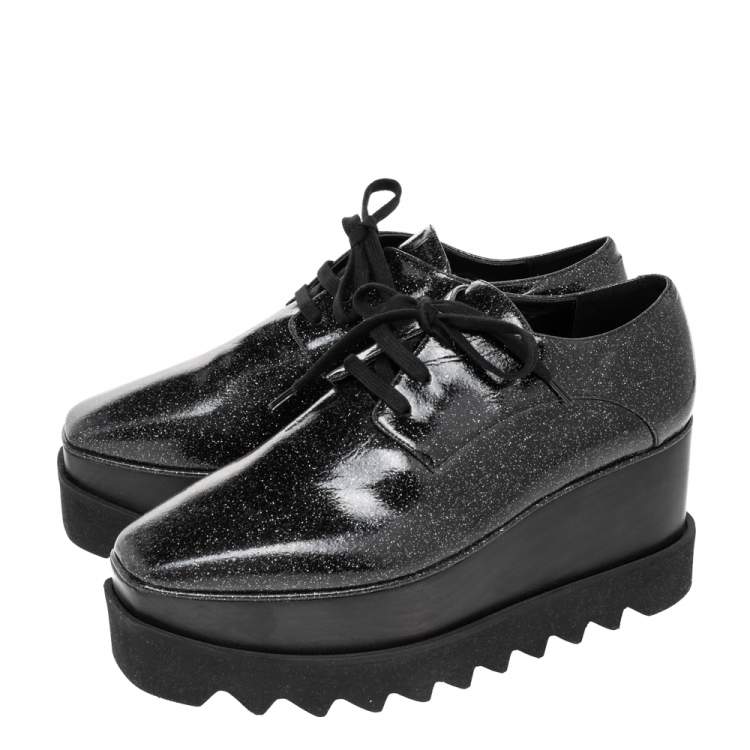 Pre Owned Stella McCartney Black Glitter Elyse Platform Derby Sneakers Size 38