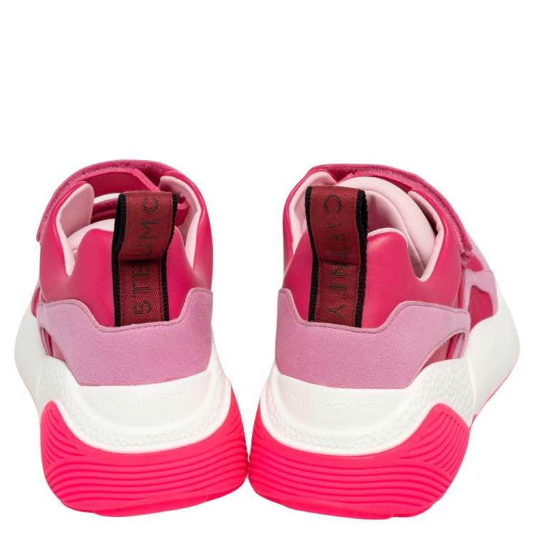 Pre Owned Stella McCartney Pink Faux Leather And Fabric Eclypse Velcro Strap Low Top Sneakers Size 40
