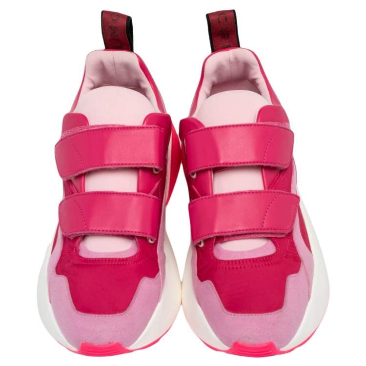 Pre Owned Stella McCartney Pink Faux Leather And Fabric Eclypse Velcro Strap Low Top Sneakers Size 40