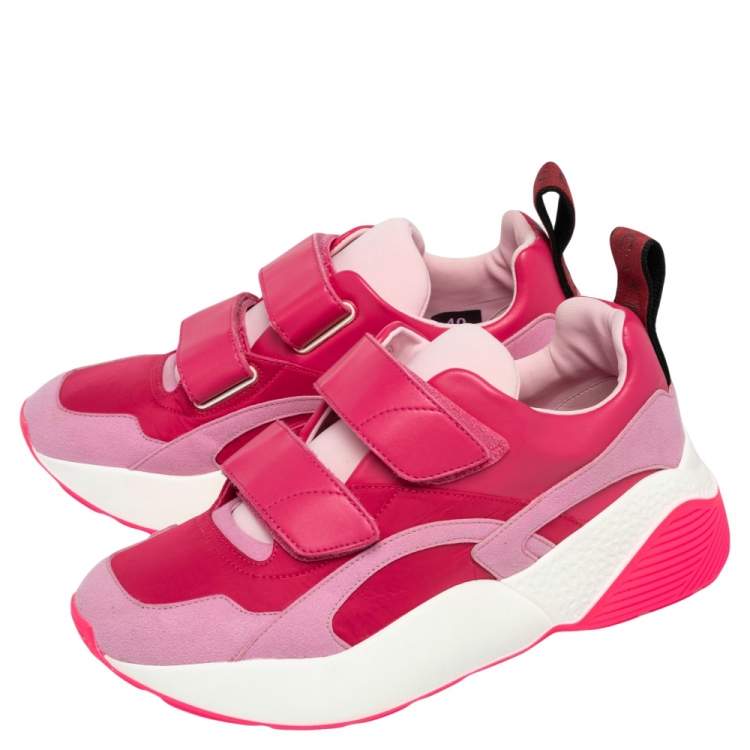 Pre Owned Stella McCartney Pink Faux Leather And Fabric Eclypse Velcro Strap Low Top Sneakers Size 40