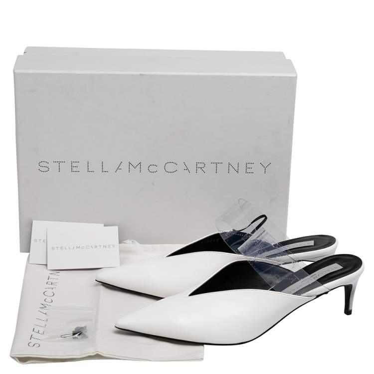 Pre Owned Stella McCartney White Faux Leather And PVC  Pointed Toe Mule Sandals Size 39