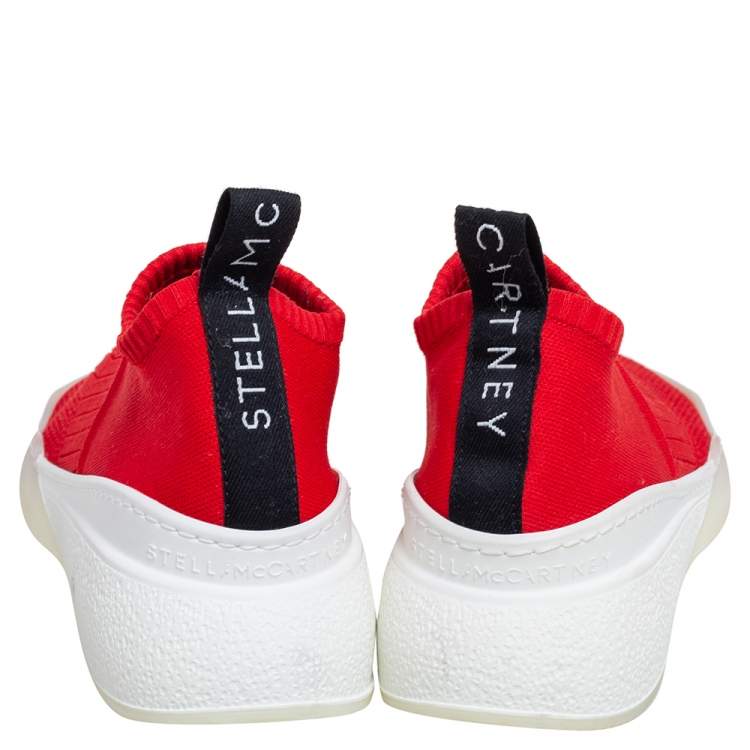 Pre Owned Stella McCartney Red Knit Fabric Slip On Sneakers Size 36