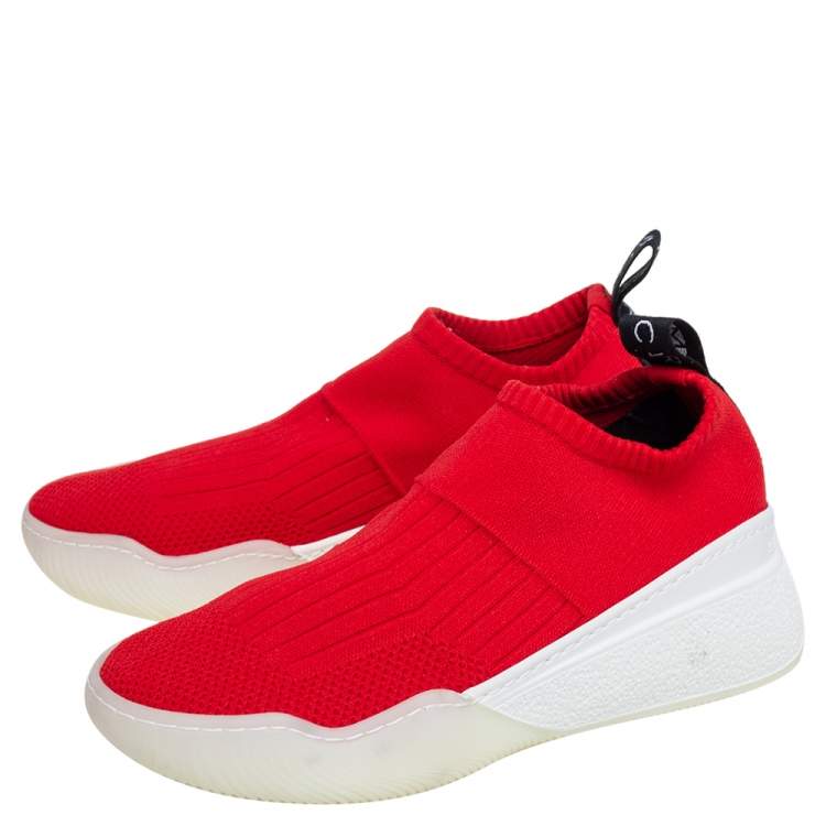 Pre Owned Stella McCartney Red Knit Fabric Slip On Sneakers Size 36