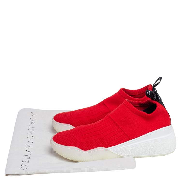 Pre Owned Stella McCartney Red Knit Fabric Slip On Sneakers Size 36