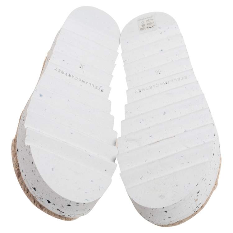 Pre Owned Stella McCartney Cream Faux Leather Gaia Ankle Wrap Espadrille Sandals Size 36