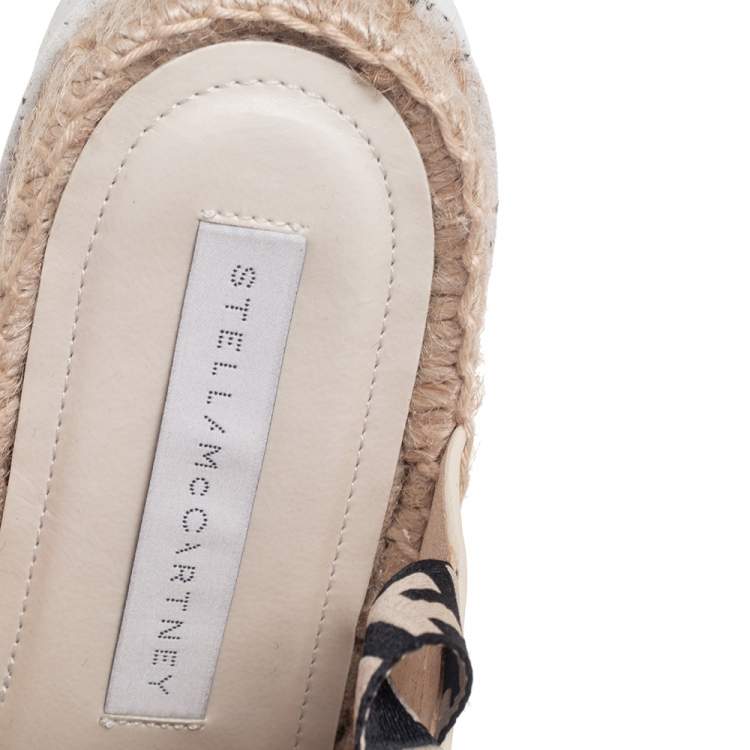 Pre Owned Stella McCartney Cream Faux Leather Gaia Ankle Wrap Espadrille Sandals Size 36