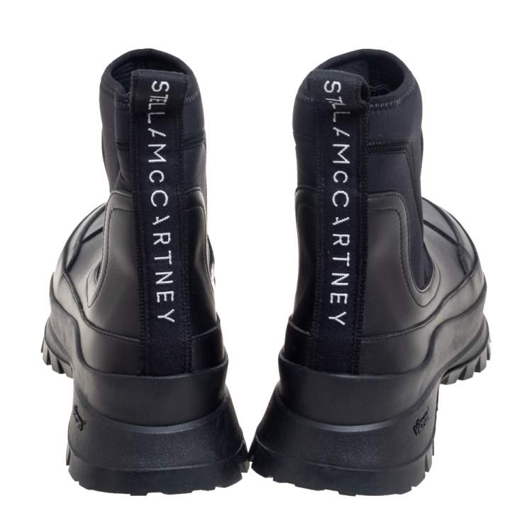 Pre Owned Stella McCartney Black Faux Leather and Fabric Chelsea Boots Size 39