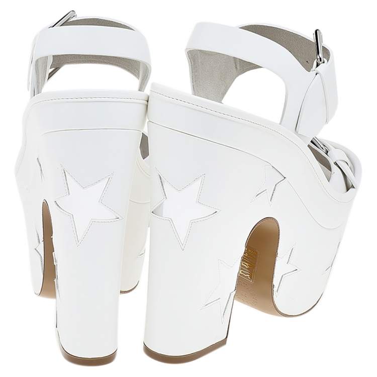 Pre Owned Stella McCartney White/Silver Faux Leather Star Platform Sandals Size 39