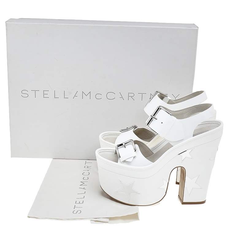 Pre Owned Stella McCartney White/Silver Faux Leather Star Platform Sandals Size 39