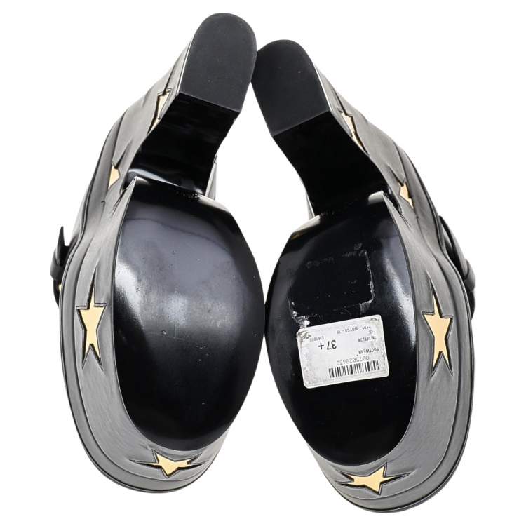 Pre Owned Stella McCartney Black/Gold Faux Leather Star Platform Sandals Size 37.5