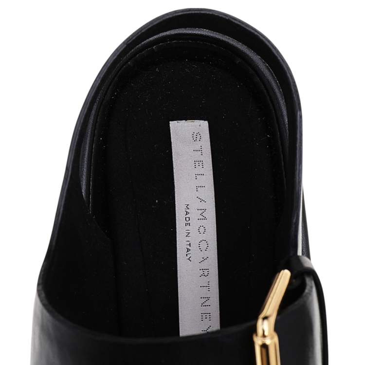 Pre Owned Stella McCartney Black/Gold Faux Leather Star Platform Sandals Size 37.5