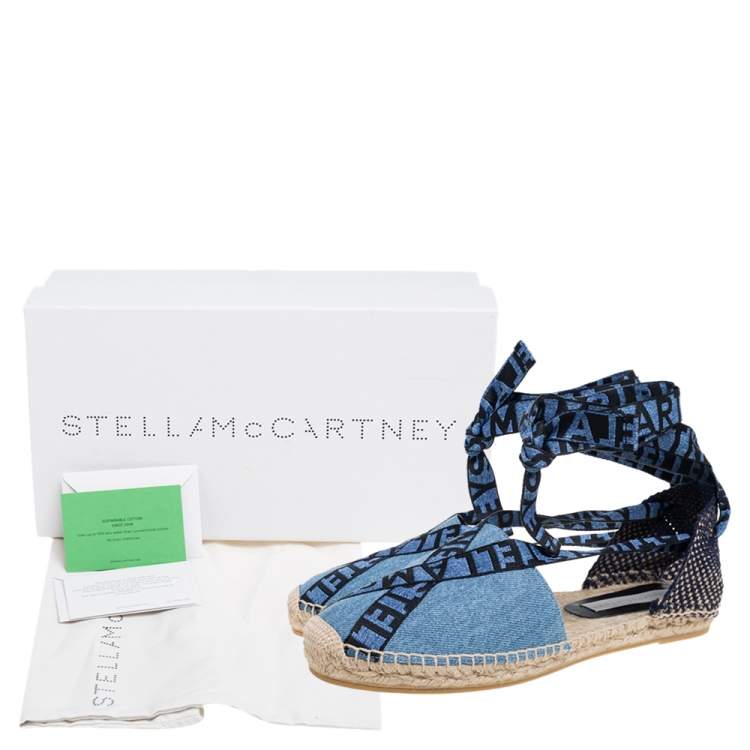 Pre Owned Stella McCartney Blue Canvas Espadrilles Ankle Tie Flats Size 40