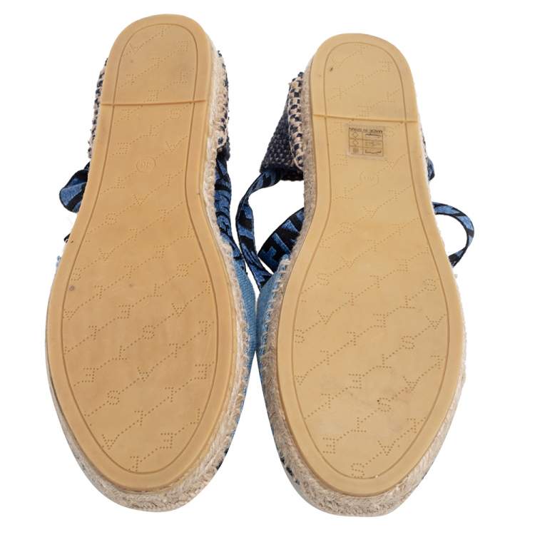 Pre Owned Stella McCartney Blue Canvas Espadrilles Ankle Tie Flats Size 40