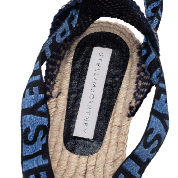 Pre Owned Stella McCartney Blue Canvas Espadrilles Ankle Tie Flats Size 40