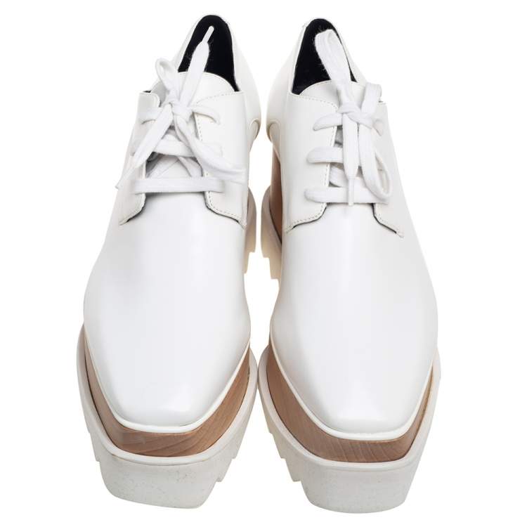 Pre Owned Stella McCartney White Faux Leather Elyse Platform Sneakers Size 36