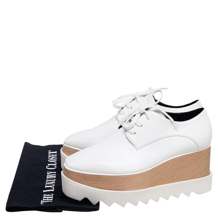Pre Owned Stella McCartney White Faux Leather Elyse Platform Sneakers Size 36