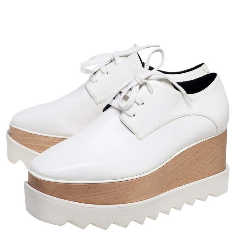 Pre Owned Stella McCartney White Faux Leather Elyse Platform Sneakers Size 36