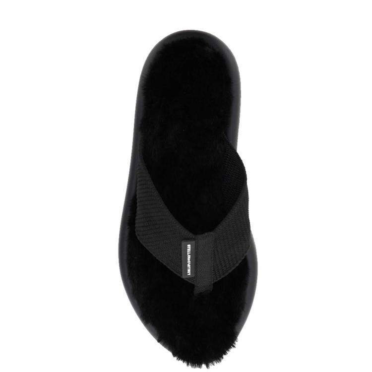 Pre Owned Stella McCartney Black Faux Fur Air Thong Flats Size IT 39