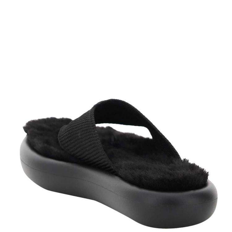 Pre Owned Stella McCartney Black Faux Fur Air Thong Flats Size IT 39