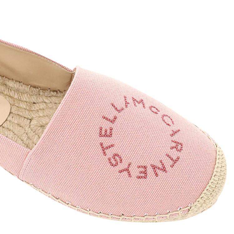Pre Owned Stella McCartney Pink Canvas Rubber Selene Espadrilles Stella Logo Flats Size IT 37